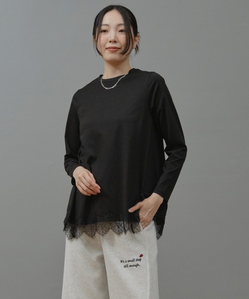 Nunc.(ヌンク)の「レースヘムロングTシャツ(Tシャツ/カットソー・レディース・オフホワイト/ブラック・FREE)」の8枚目の写真