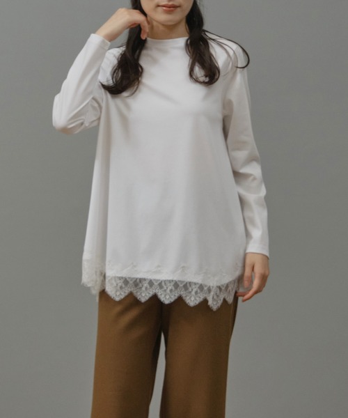 Nunc.(ヌンク)の「レースヘムロングTシャツ(Tシャツ/カットソー・レディース・オフホワイト/ブラック・FREE)」の3枚目の写真