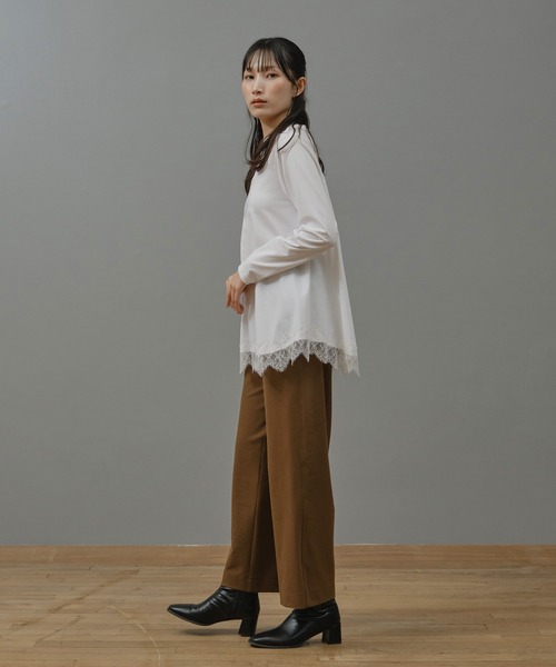 Nunc.(ヌンク)の「レースヘムロングTシャツ(Tシャツ/カットソー・レディース・オフホワイト/ブラック・FREE)」の6枚目の写真