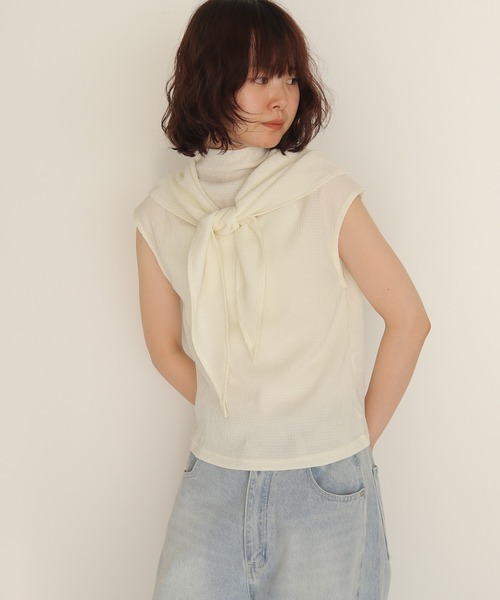 cheriella(シェリエラ)の「【cheriella】楊柳スカーフノースリーブブラウス CREPE SCARF SLEEVELESS BLOUSE(Tシャツ/カットソー・レディース・ブラック/ブラウン/アイボリー・FREE)」の17枚目の写真