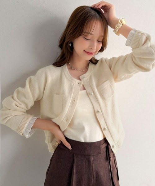 mily bilet(ミウィビレット)の「【mily bilet】秋コーデに、ひとさじの甘さを。取り外し可能フリル襟 2Wayフェイクレイヤードカーディガン(カーディガン/ボレロ・レディース・ネイビー/グレー/アイボリー・SMALL/MEDIUM/LARGE/X-LARGE)」の9枚目の写真