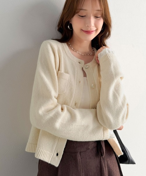 mily bilet(ミウィビレット)の「【mily bilet】秋コーデに、ひとさじの甘さを。取り外し可能フリル襟 2Wayフェイクレイヤードカーディガン(カーディガン/ボレロ・レディース・ネイビー/グレー/アイボリー・SMALL/MEDIUM/LARGE/X-LARGE)」の11枚目の写真