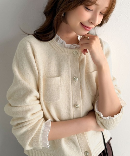 mily bilet(ミウィビレット)の「【mily bilet】秋コーデに、ひとさじの甘さを。取り外し可能フリル襟 2Wayフェイクレイヤードカーディガン(カーディガン/ボレロ・レディース・ネイビー/グレー/アイボリー・SMALL/MEDIUM/LARGE/X-LARGE)」の16枚目の写真