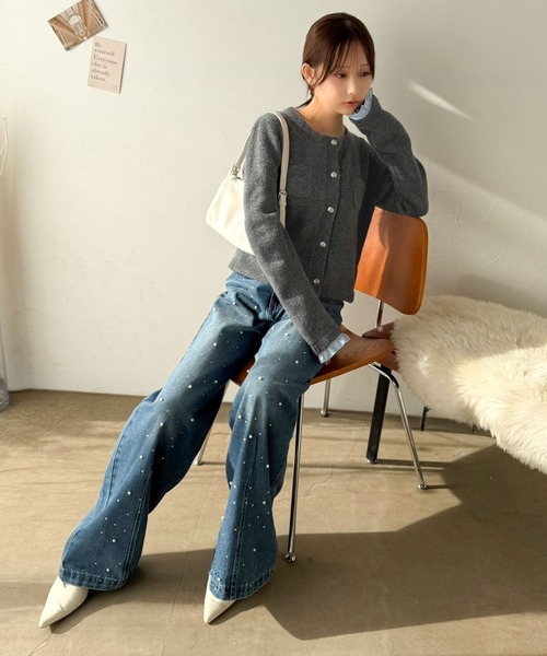 mily bilet(ミウィビレット)の「【mily bilet】秋コーデに、ひとさじの甘さを。取り外し可能フリル襟 2Wayフェイクレイヤードカーディガン(カーディガン/ボレロ・レディース・ネイビー/グレー/アイボリー・SMALL/MEDIUM/LARGE/X-LARGE)」の19枚目の写真