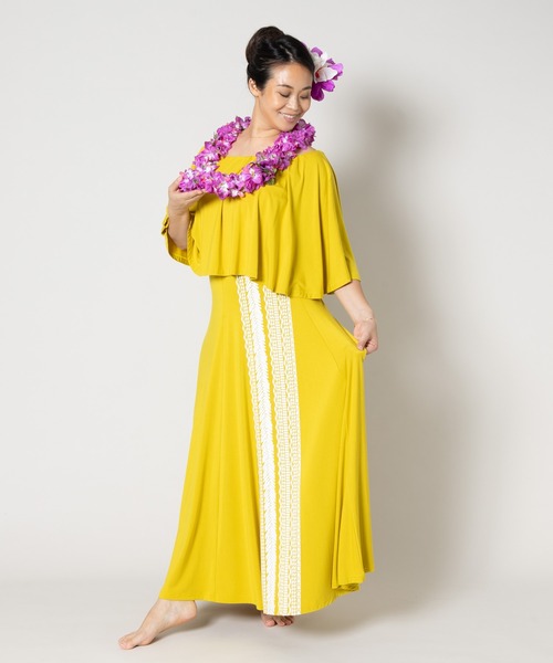 Maunaloa（マウナロア）の「【Maunaloa】Aulii タパ ケープ＆フレアーワンピース[NEW]（ドレス・レディース・マスタード/レッド/ブラック/ライトグリーン・M/L）」の12枚目の写真