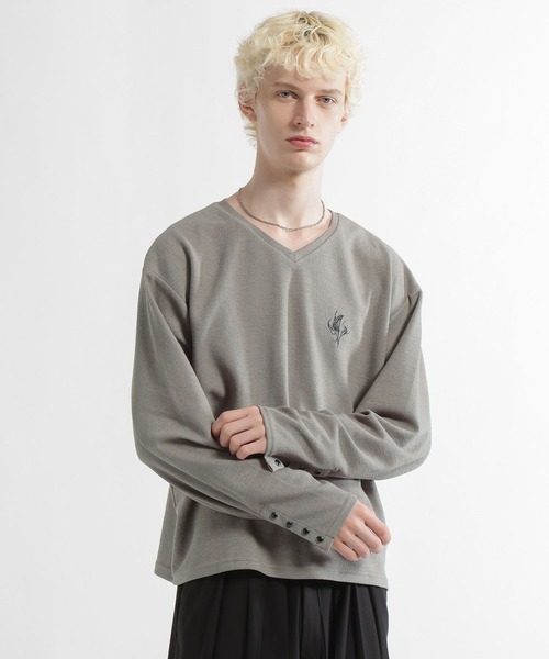 HARE（ハレ）の「【郷祥×HARE】VネックバックプリントカットLS(HARE)（Tシャツ/カットソー・メンズ・グレー/ブラック・FREE）」の4枚目の写真