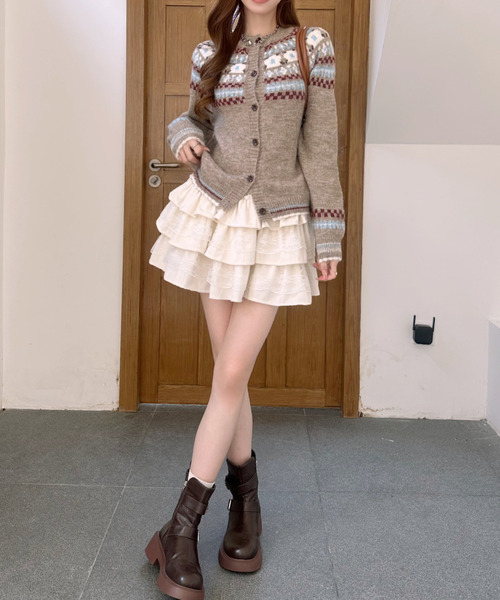 Ada.(エイダ)の「レース切替 ティアードフリル ミニ スカート(スカート・レディース・ブラック/アイボリー/ブラウン・FREE)」の9枚目の写真