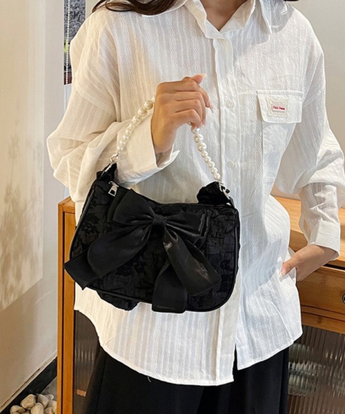 FREE STYLISTS(フリー スタイリスト)の「リボン レース パール クラッチバッグ パーティー・宴会・デイリー 結婚式(ショルダーバッグ・レディース・ホワイト/ブラック・FREE)」の2枚目の写真