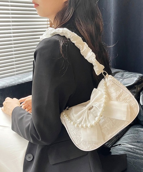 FREE STYLISTS(フリー スタイリスト)の「リボン レース パール クラッチバッグ パーティー・宴会・デイリー 結婚式(ショルダーバッグ・レディース・ホワイト/ブラック・FREE)」の4枚目の写真