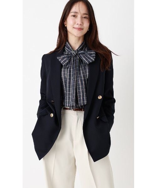 AOYAMA(アオヤマ)の「バンドカラーボウタイブラウス【長袖】【2WAY】2通りの着こなしを楽しめる華やかトップス(シャツ/ブラウス・レディース・ネイビー/ブラウン・L/M)」の10枚目の写真