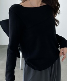 【Eclat one】アシメカラー 細リブ ロングスリーブ ニット
