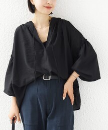 〈手洗い可能〉シアー タンブラー 袖 フリル スキッパー ブラウス