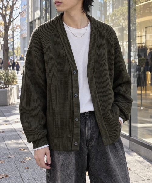 【極美品】BEAUTY&YOUTH カーディガン XL 黒 バーズアイ バルキー セール】【キマラクニットシリーズ】バルキー ニット ラグラン
