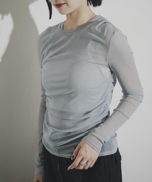 THE GOODLAND MARKET(ザグッドランドマーケット)の「cwtch SHEER RANDOM TUCK LONG TEE(Tシャツ/カットソー・レディース・ブラック/ライトブルー/ホワイト・FREE)」の1枚目の写真