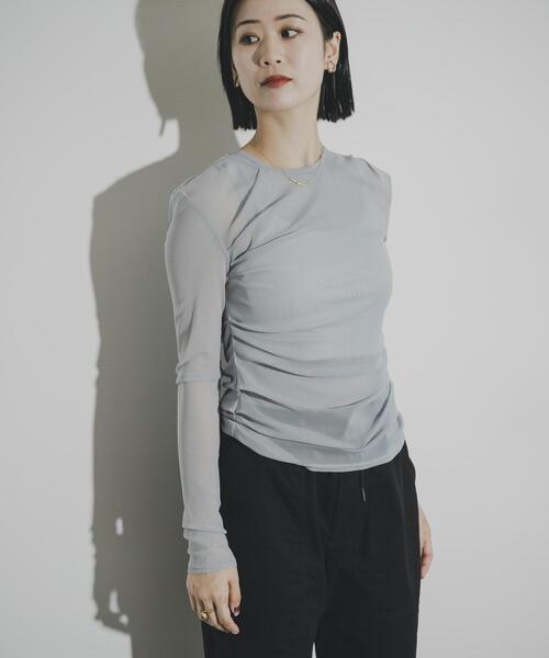 THE GOODLAND MARKET(ザグッドランドマーケット)の「cwtch SHEER RANDOM TUCK LONG TEE(Tシャツ/カットソー・レディース・ブラック/ライトブルー/ホワイト・FREE)」の6枚目の写真