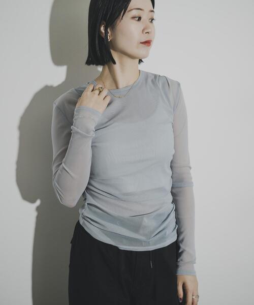 THE GOODLAND MARKET(ザグッドランドマーケット)の「cwtch SHEER RANDOM TUCK LONG TEE(Tシャツ/カットソー・レディース・ブラック/ライトブルー/ホワイト・FREE)」の7枚目の写真