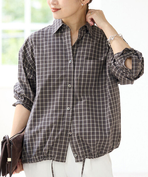 IENA(イエナ)の「オーガニックコットンドロストシャツ(シャツ/ブラウス・レディース・ブラウン/ホワイト/チャコールグレー・FREE)」の4枚目の写真