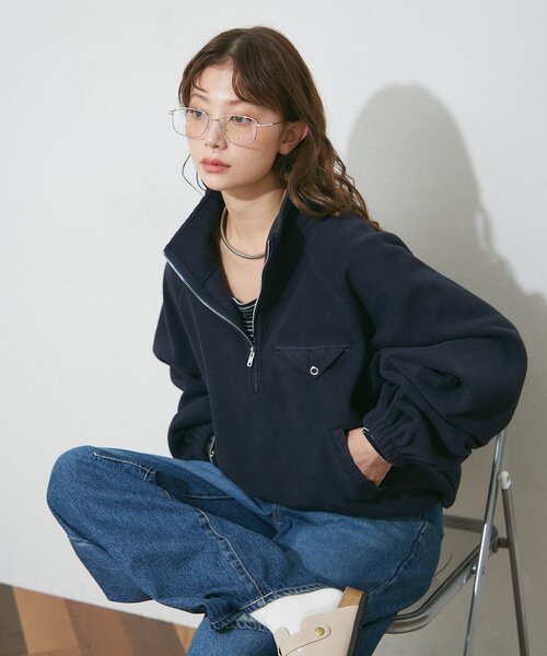 Remind me and forever(リマインドミーアンドフォーエバー)の「フリースハーフZIPプルオーバー(その他アウター・レディース・ブラウン/ネイビー/ベージュ/チャコールグレー・FREE)」の4枚目の写真