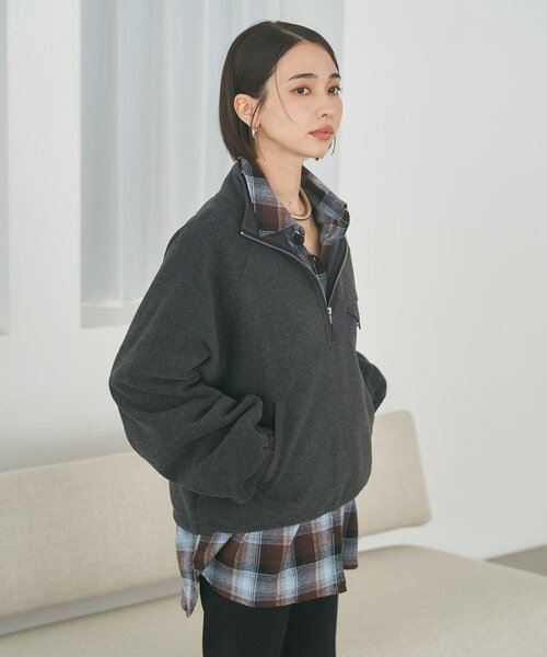 Remind me and forever(リマインドミーアンドフォーエバー)の「フリースハーフZIPプルオーバー(その他アウター・レディース・ブラウン/ネイビー/ベージュ/チャコールグレー・FREE)」の13枚目の写真