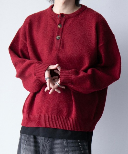 cussil(クシル)の「【cussil/クシル】ハイファンクショナルニット ワイドバルーンスリーブ ルーズヘンリーネックセーター(ニット/セーター・メンズ・ブラック/ワイン/チャコールグレー・S/L/M)」の3枚目の写真