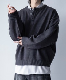 【cussil/クシル】ハイファンクショナルニット ワイドバルーンスリーブ ルーズヘンリーネックセーター