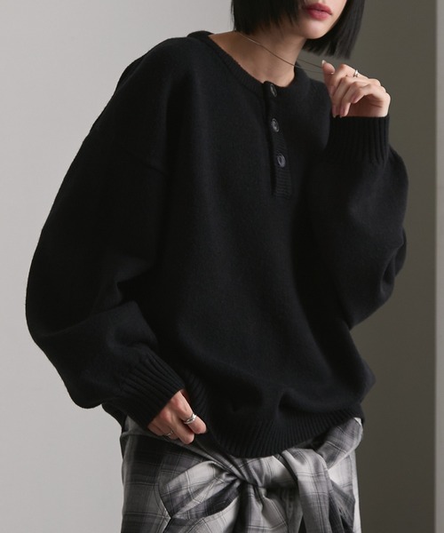 cussil(クシル)の「【cussil/クシル】ハイファンクショナルニット ワイドバルーンスリーブ ルーズヘンリーネックセーター(ニット/セーター・メンズ・ブラック/ワイン/チャコールグレー・S/L/M)」の17枚目の写真