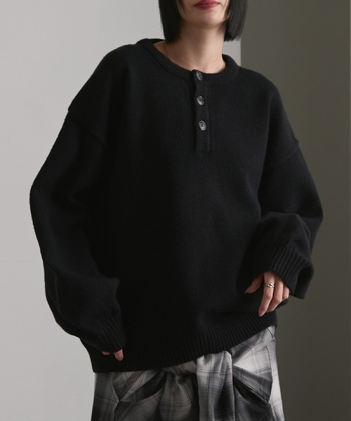 cussil(クシル)の「【cussil/クシル】ハイファンクショナルニット ワイドバルーンスリーブ ルーズヘンリーネックセーター(ニット/セーター・メンズ・ブラック/ワイン/チャコールグレー・S/L/M)」の18枚目の写真