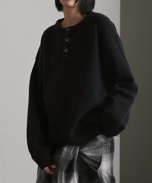 cussil(クシル)の「【cussil/クシル】ハイファンクショナルニット ワイドバルーンスリーブ ルーズヘンリーネックセーター(ニット/セーター・メンズ・ブラック/ワイン/チャコールグレー・S/L/M)」の19枚目の写真