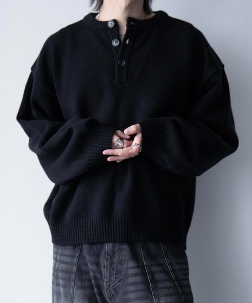 cussil(クシル)の「【cussil/クシル】ハイファンクショナルニット ワイドバルーンスリーブ ルーズヘンリーネックセーター(ニット/セーター・メンズ・ブラック/ワイン/チャコールグレー・S/L/M)」の4枚目の写真