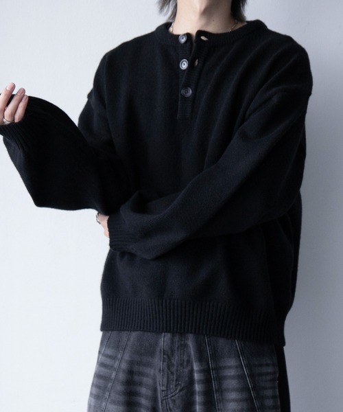 cussil(クシル)の「【cussil/クシル】ハイファンクショナルニット ワイドバルーンスリーブ ルーズヘンリーネックセーター(ニット/セーター・メンズ・ブラック/ワイン/チャコールグレー・S/L/M)」の5枚目の写真