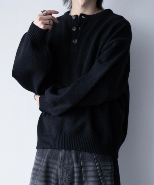 cussil(クシル)の「【cussil/クシル】ハイファンクショナルニット ワイドバルーンスリーブ ルーズヘンリーネックセーター(ニット/セーター・メンズ・ブラック/ワイン/チャコールグレー・S/L/M)」の6枚目の写真