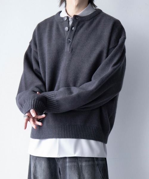cussil(クシル)の「【cussil/クシル】ハイファンクショナルニット ワイドバルーンスリーブ ルーズヘンリーネックセーター(ニット/セーター・メンズ・ブラック/ワイン/チャコールグレー・S/L/M)」の7枚目の写真
