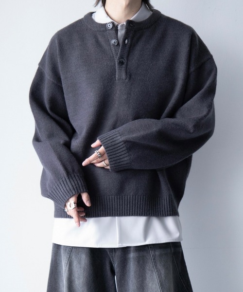 cussil(クシル)の「【cussil/クシル】ハイファンクショナルニット ワイドバルーンスリーブ ルーズヘンリーネックセーター(ニット/セーター・メンズ・ブラック/ワイン/チャコールグレー・S/L/M)」の8枚目の写真