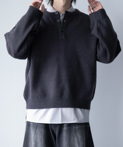 cussil(クシル)の「【cussil/クシル】ハイファンクショナルニット ワイドバルーンスリーブ ルーズヘンリーネックセーター(ニット/セーター・メンズ・ブラック/ワイン/チャコールグレー・S/L/M)」の10枚目の写真