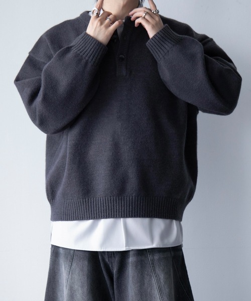 cussil(クシル)の「【cussil/クシル】ハイファンクショナルニット ワイドバルーンスリーブ ルーズヘンリーネックセーター(ニット/セーター・メンズ・ブラック/ワイン/チャコールグレー・S/L/M)」の11枚目の写真