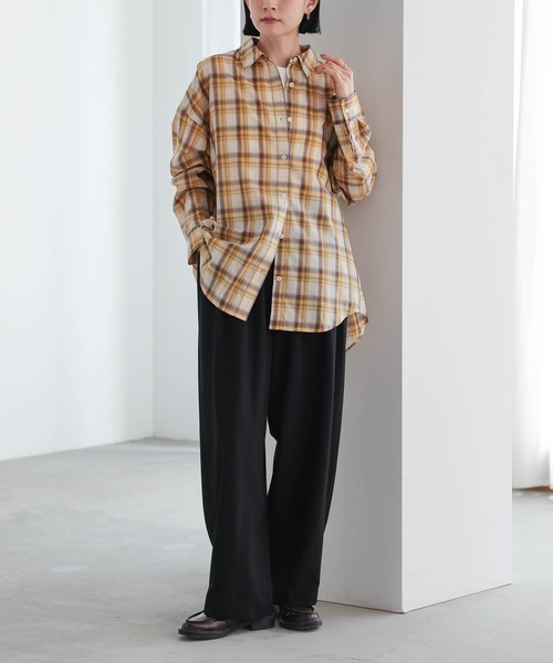 for/c(フォーシー)の「キュプラ混エアリーチェックシャツ【サスティナブル】(シャツ/ブラウス・レディース・ブラック/ブラウン・M/L/LL)」の9枚目の写真