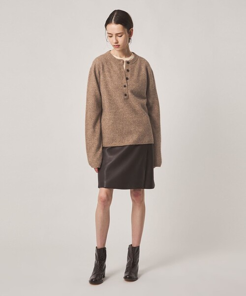Steven Alan（スティーブンアラン）の「＜Steven Alan＞ウール ナイロン キャメル ミックス ヘンリーネック ニット（ニット/セーター・レディース・ブラック/ブラウン・FREE）」の3枚目の写真
