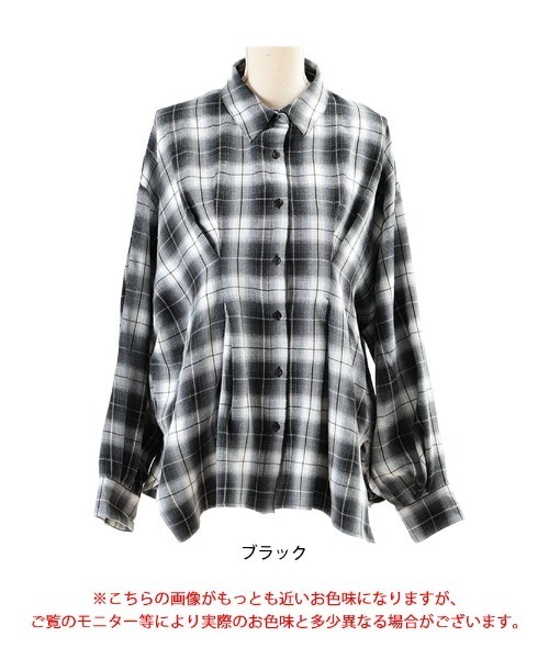 GOLDJAPAN(ゴールドジャパン)の「チェック柄ウエストタックオーバーシャツ【大きいサイズ対応】(シャツ/ブラウス・レディース・ブラック・LL/3L/4L/5L)」の17枚目の写真