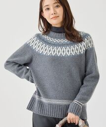 【カシミヤ混/ふんわり】煌めきジャカード柄ニット