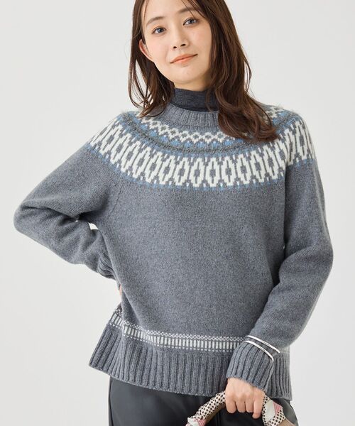 INDIVI(インディヴィ)の「【カシミヤ混/ふんわり】煌めきジャカード柄ニット(ニット/セーター・レディース・アイボリー系4/グレー系4/ダークブラウン系4・38/34/13/05)」の2枚目の写真
