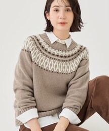 【カシミヤ混/ふんわり】煌めきジャカード柄ニット