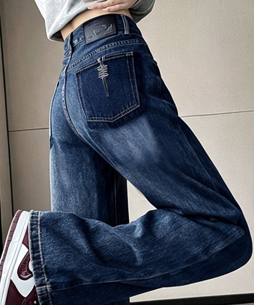 Miniministore(ミニミニストア)の「ハイウエストデニムパンツ ジーンズ 美脚(デニムパンツ・レディース・インディゴブルー/アイボリー・L/S/XL/M)」の1枚目の写真