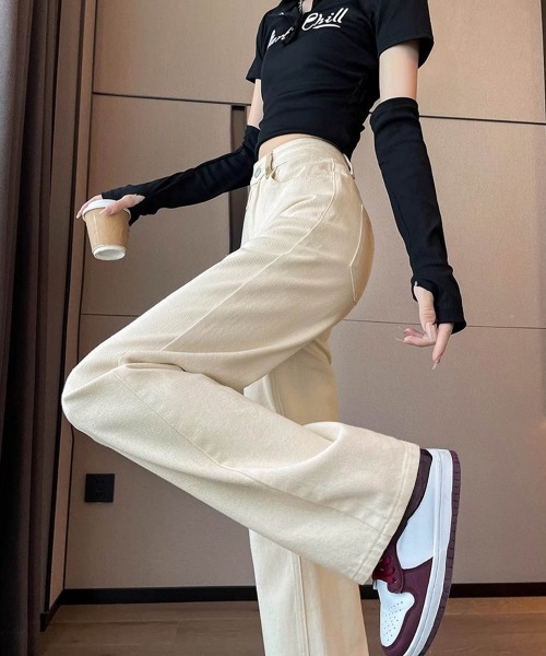 Miniministore(ミニミニストア)の「ハイウエストデニムパンツ ジーンズ 美脚(デニムパンツ・レディース・インディゴブルー/アイボリー・L/S/XL/M)」の4枚目の写真