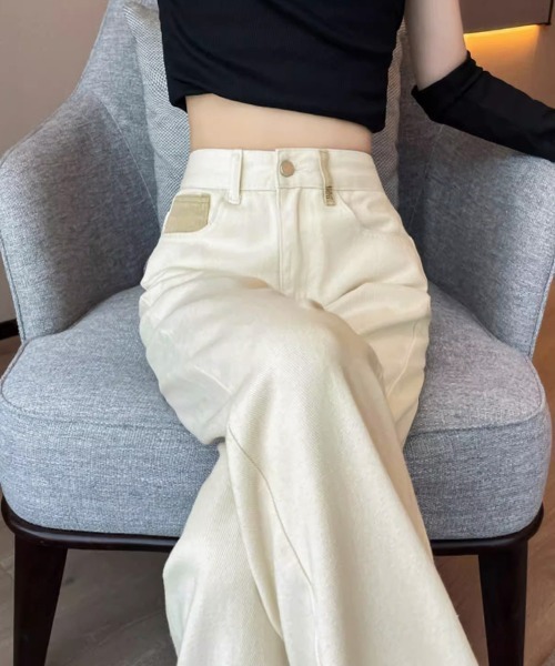 Miniministore(ミニミニストア)の「ハイウエストデニムパンツ ジーンズ 美脚(デニムパンツ・レディース・インディゴブルー/アイボリー・L/S/XL/M)」の5枚目の写真