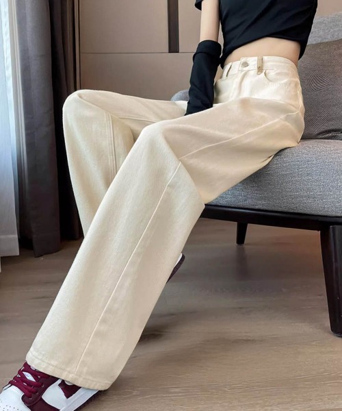 Miniministore(ミニミニストア)の「ハイウエストデニムパンツ ジーンズ 美脚(デニムパンツ・レディース・インディゴブルー/アイボリー・L/S/XL/M)」の6枚目の写真