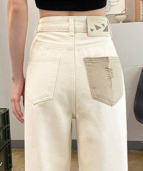 Miniministore(ミニミニストア)の「ハイウエストデニムパンツ ジーンズ 美脚(デニムパンツ・レディース・インディゴブルー/アイボリー・L/S/XL/M)」の7枚目の写真