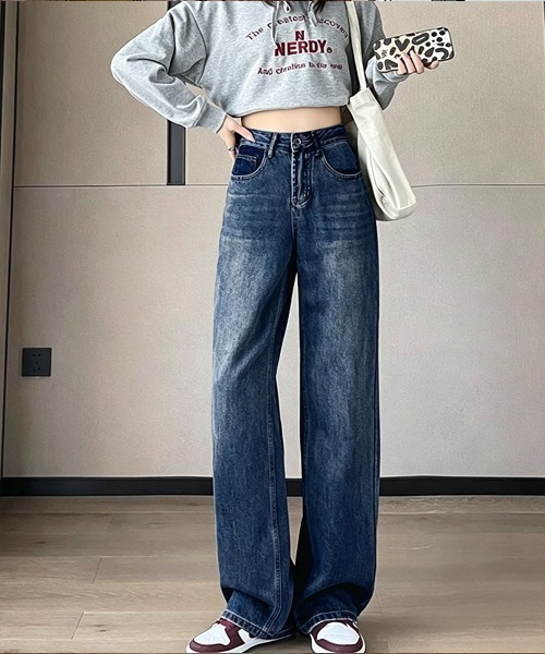 Miniministore(ミニミニストア)の「ハイウエストデニムパンツ ジーンズ 美脚(デニムパンツ・レディース・インディゴブルー/アイボリー・L/S/XL/M)」の8枚目の写真