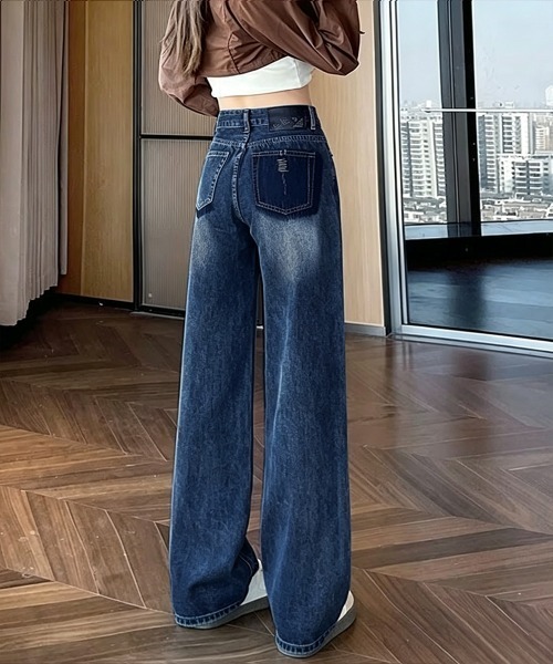 Miniministore(ミニミニストア)の「ハイウエストデニムパンツ ジーンズ 美脚(デニムパンツ・レディース・インディゴブルー/アイボリー・L/S/XL/M)」の9枚目の写真