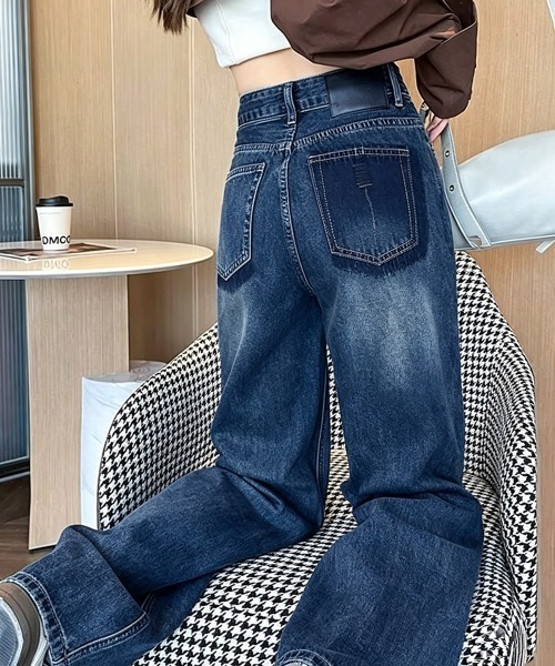 Miniministore(ミニミニストア)の「ハイウエストデニムパンツ ジーンズ 美脚(デニムパンツ・レディース・インディゴブルー/アイボリー・L/S/XL/M)」の11枚目の写真