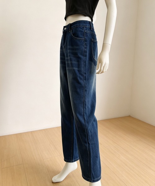 Miniministore(ミニミニストア)の「ハイウエストデニムパンツ ジーンズ 美脚(デニムパンツ・レディース・インディゴブルー/アイボリー・L/S/XL/M)」の13枚目の写真